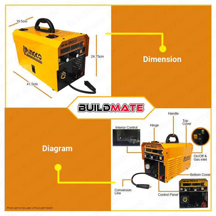 SOLDADORA MIG MAG TIG MMA INVERTER INGCO MGT1601