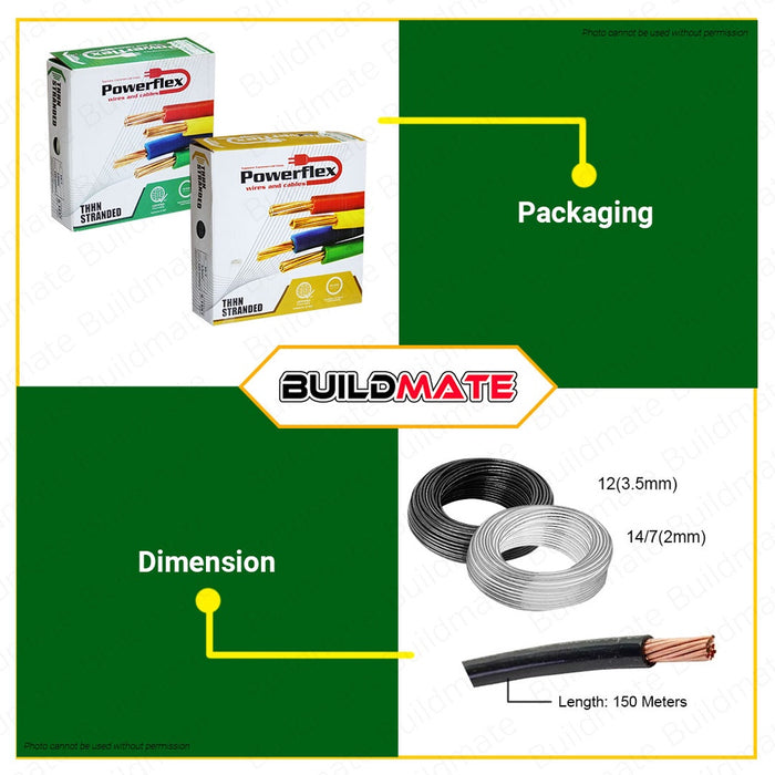 WIREMAX | POWERFLEX Electrical THHN Stranded Cable Wire 150 Meters 8/7 10/7 12/7 14/7 •BUILDMATE•