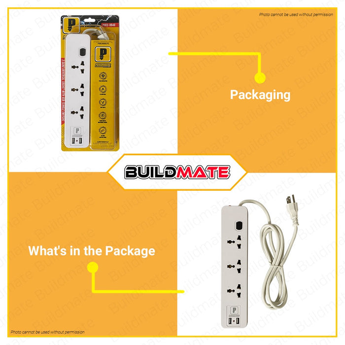 POWERHOUSE Extension Cord Individual Switch USB Universal Outlet Socket PHEC-004U •BUILDMATE• PWTA