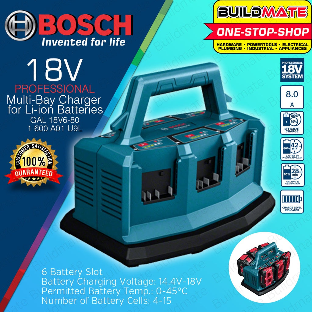 BOSCH Professional 6 BAY Fast Battery Charger GAL 18V6 80 1600A01U9L BUILDMATE BLC