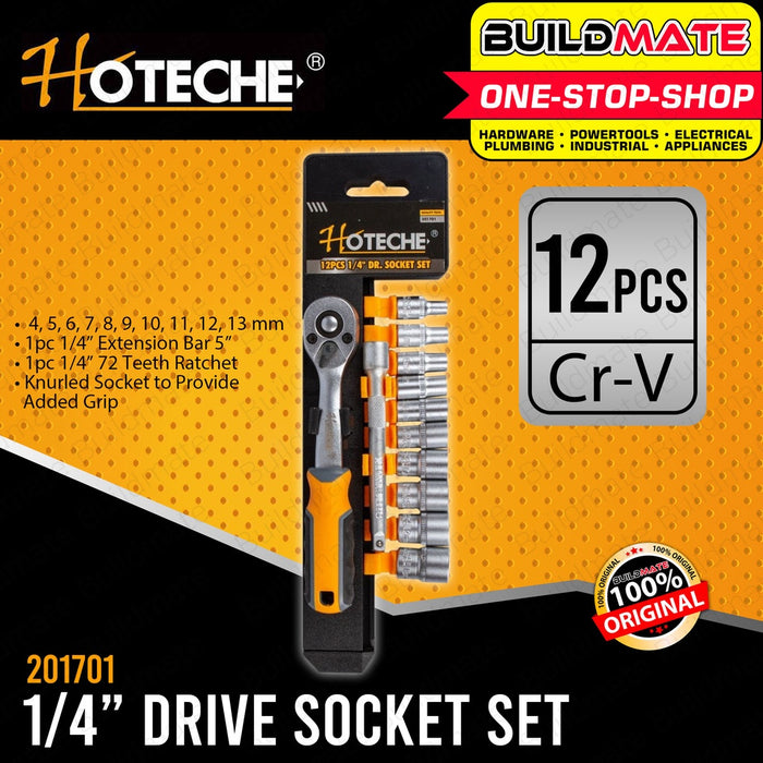 HOTECHE 1/4" 12PPCS/SET Drive Socket Set Tools HTC-201701 | 100% ORIGINAL / AUTHENTIC •BUILDMATE•