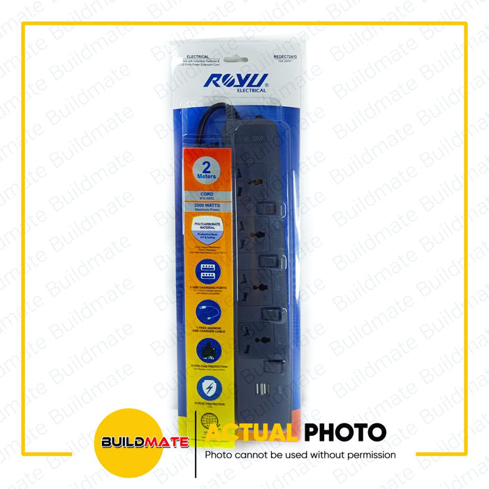 ROYU 4 GANG Extension Cord with Individual Switches REDEC724/G •BUILDMATE•