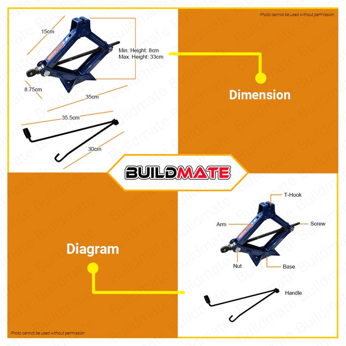 WADFOW 1 TON Scissor Jack Scissor Lift Jack Tire Repair Changing Tire Tool WHJ4510 •BUILDMATE• WHT