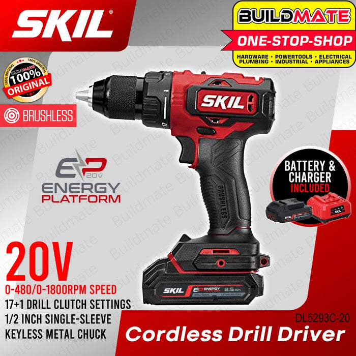 SKIL Cordless Drill / Driver 20V BL Energy Platform with 2 Battery & Charger DL5239C-20 •BUILDMATE•