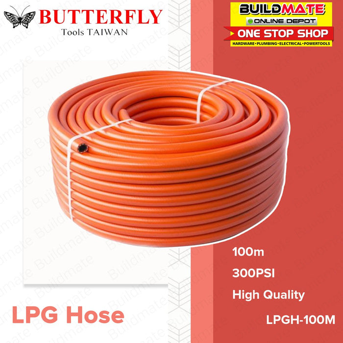 BUTTERFLY Made in Taiwan Reinforced LPG HOSE Heavy Duty 3/8" 300PSI LPGH-100M •BUILDMATE•