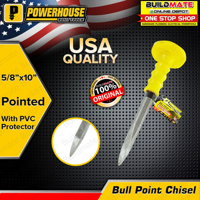 BUILDMATE Powerhouse Bull Point Chisel w/ PVC Protector Pointed 1"x12"|3/4"x10"|5/8"x10"- PHHT