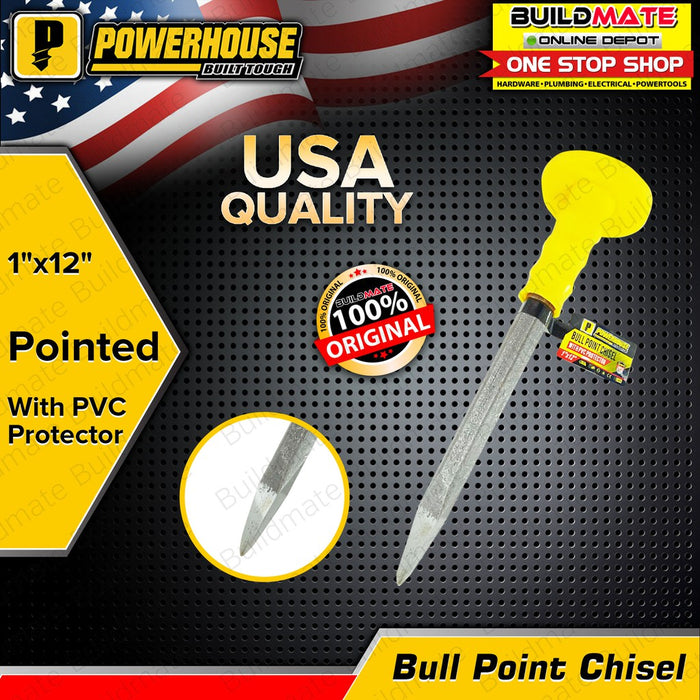 BUILDMATE Powerhouse Bull Point Chisel w/ PVC Protector Pointed 1"x12"|3/4"x10"|5/8"x10"- PHHT