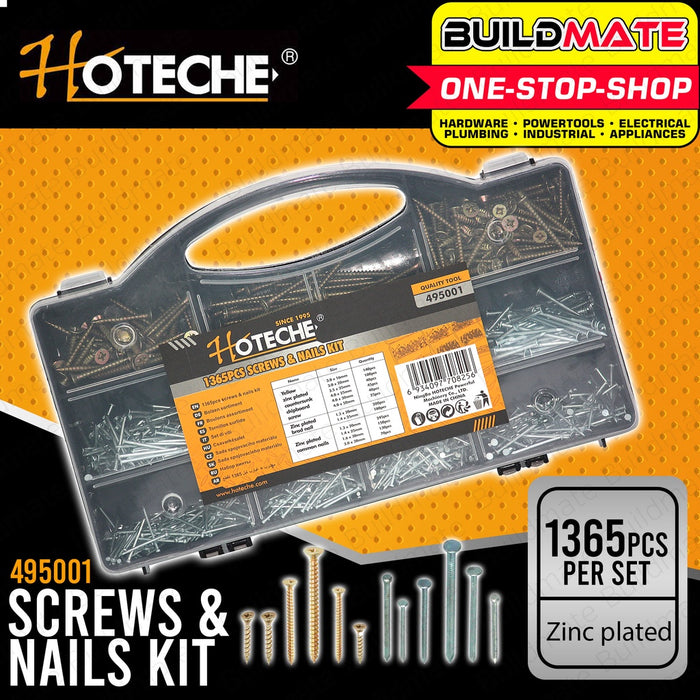 HOTECHE 1365 PCS Screws and Nails Zinc Plated Kit HTC-495001 •BUILDMATE•