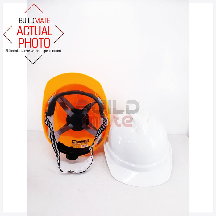 BUILDMATE Ingco Safety Helmet PE Shell with Vents White / Orange Construction Worksite Protective Hard Hat Safety Head Gear Protection HSH201 / HSH202 - IHT