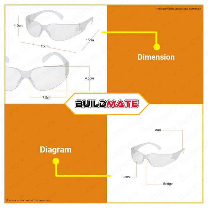 WADFOW 20g Safety Goggles Prevent UV Protective Eyewear Goggles Safety Glasses WSG1801 BUILDMATE WHT