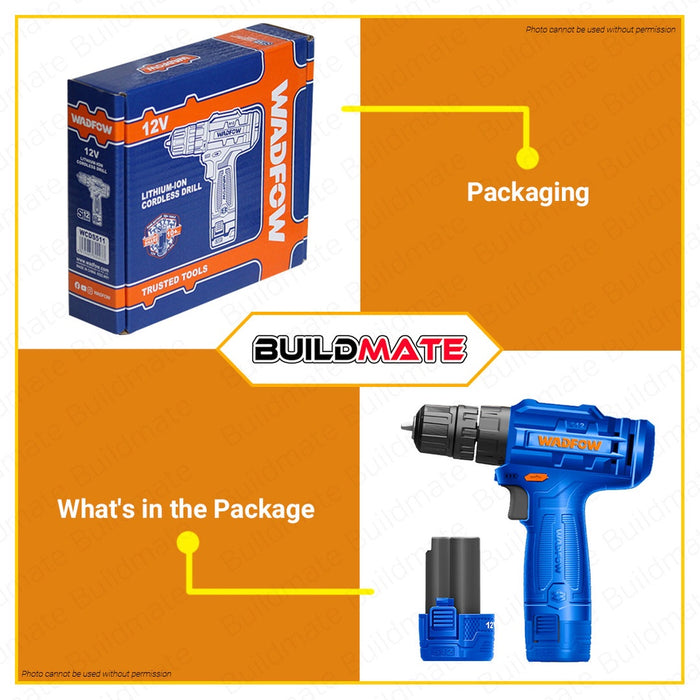 WADFOW Lithium-Ion Li-Ion Cordless Drill Gun 12V With Battery & Charger WCDS511 •BUILDMATE• WCPT