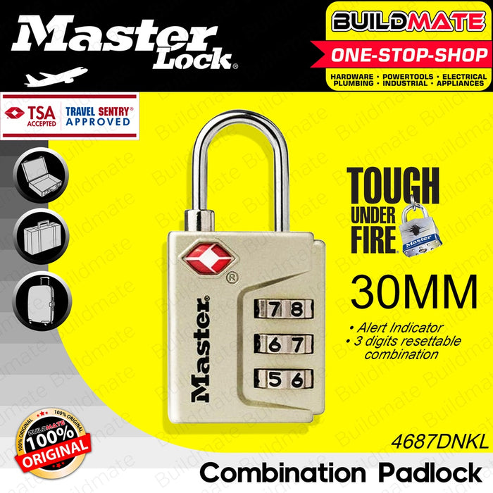 MASTER LOCK TSA Combination Padlock with Alert Indicator #4687DNKL 30mm 100% ORIGINAL •BUILDMATE•