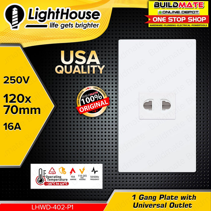 LIGHTHOUSE Electric 1 Gang Plate w/ Universal Outlet 12mm x 70mm 250V-16A LHWD-402-P1 PHLH