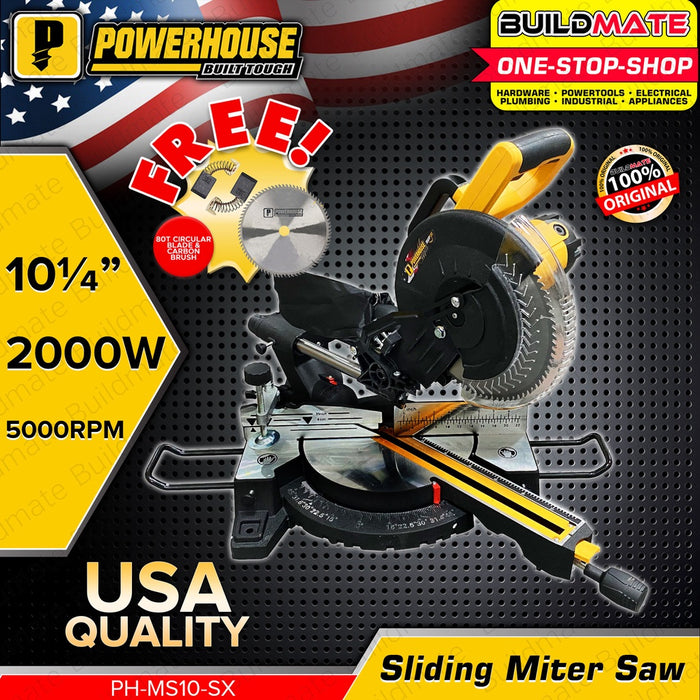 POWERHOUSE USA Laser Pointer Sliding Bar Miter Saw & Electronic Brake Sharp Cut 10" 2000W Heavy Duty