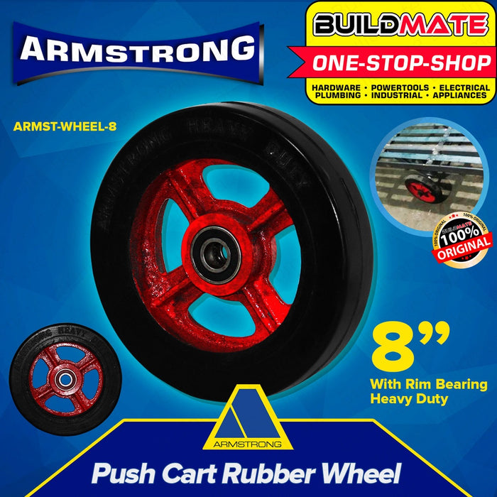 Armstrong Push Cart Rubber Wheel with Rim Bearing 203.2mm 8'' Heavy Duty •BUILDMATE•