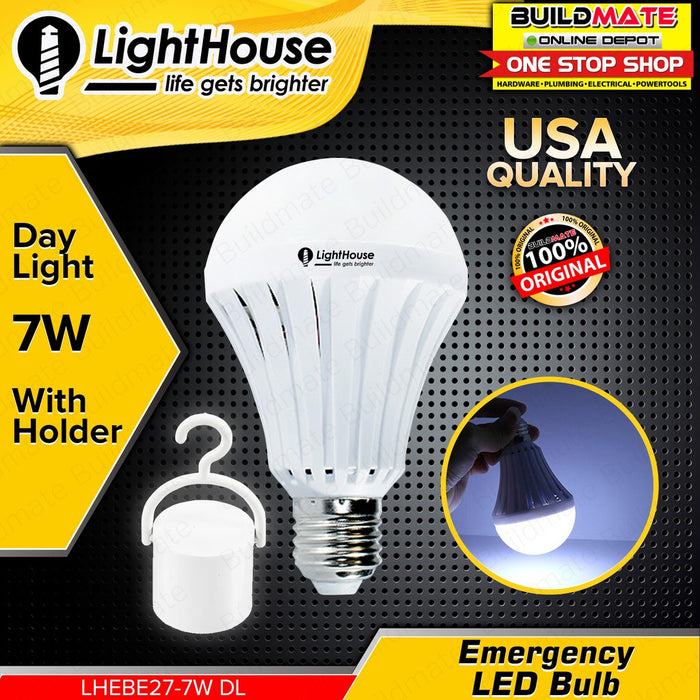 LIGHTHOUSE Rechargeable Emergency LED Bulb with Holder 7W E27 A60 LHEBE27-7W-DL •BUILDMATE• PHLH