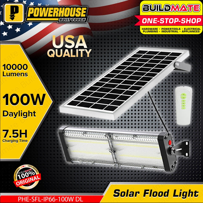 BUILDMATE Powerhouse Solar Flood Light 50W / 100W IP66 Weatherproof Outdoor Rechargeable LED Security Floodlight with ALS Technology - PHE