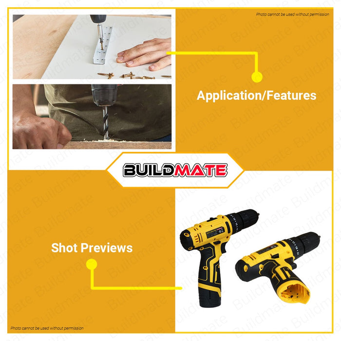 POWERHOUSE Cordless Impact Drill 12V 10mm Drill Chuck 1.5 Ah Li-Ion PH-12V-CIMD10-WL •BUILDMATE PHPT