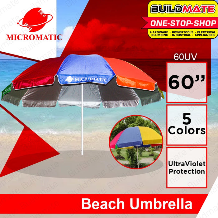 MICROMATIC Outdoor Shade Giant Big Umbrella Parasol 45" | 50" | 60" Inch [SOLD PER PIECE] Outdoor Umbrella Standard Round Beach Umbrella Multi-Color Umbrella •BUILDMATE•