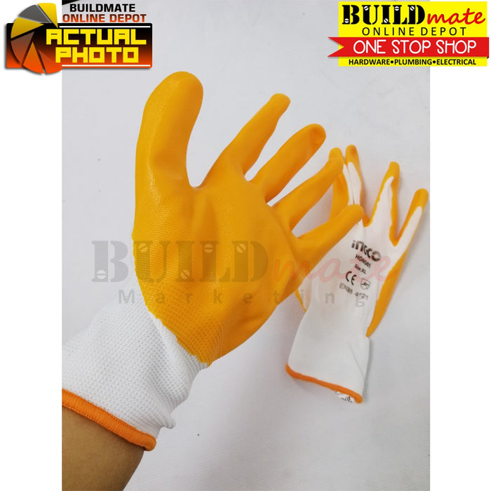 BUILDMATE Ingco Rubber Gloves XL Nitrile Coated Palm Oil-Resistant Safety Hand Gloves IHT