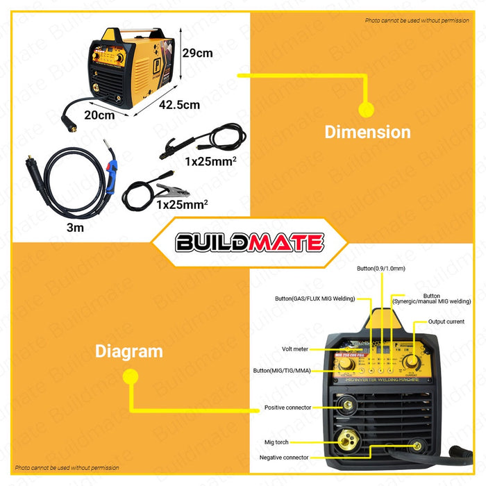 POWERHOUSE 250A MIG MAG MMA Gas Gasless with Auto Synergic EVO PRO Portable Inverter Welding Machine