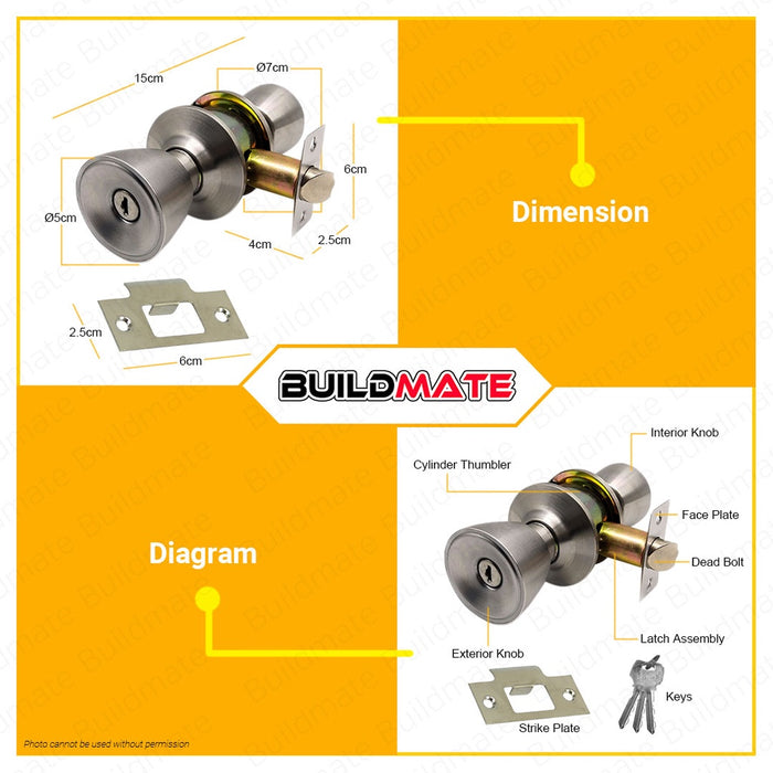 LOTUS / EL / STAR WHEEL Cylindrical Entrance Lockset Doorlock Door Lock Knob Set With Keys BUILDMATE