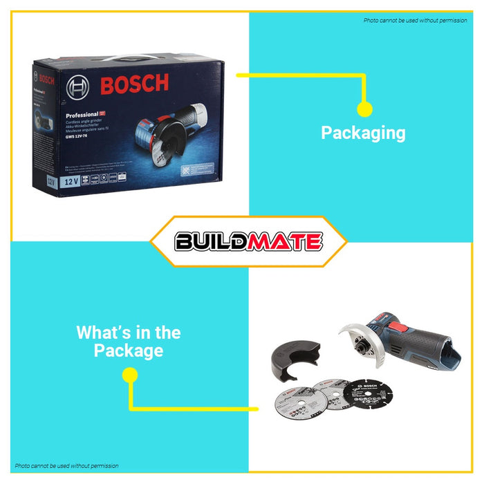 BOSCH Professional Cordless Lithium Ion Angle Grinder GWS 12V-76 Solo 06019F2000 •BUILDMATE• BLC