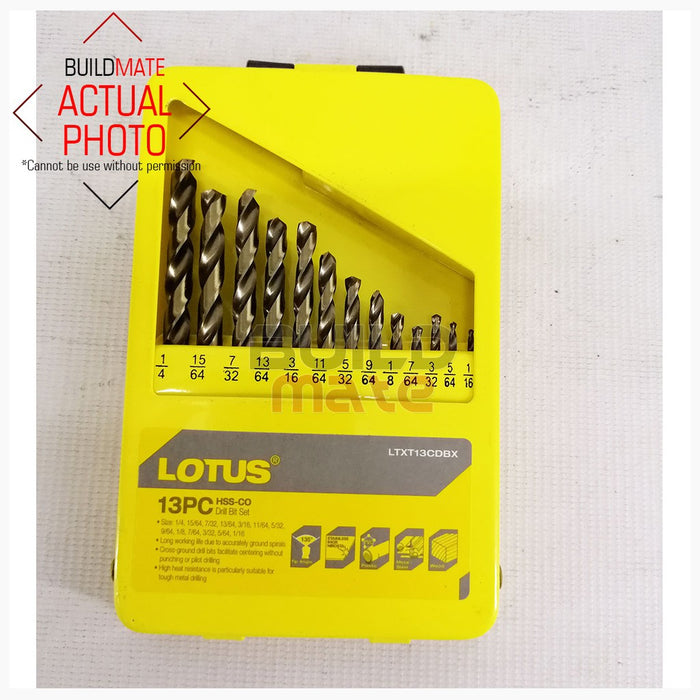 LOTUS HSS-CO Drill Bit 13PCS/SET For Wood , PVC , Metal LTXT13CDBX •BUILDMATE•  LPA