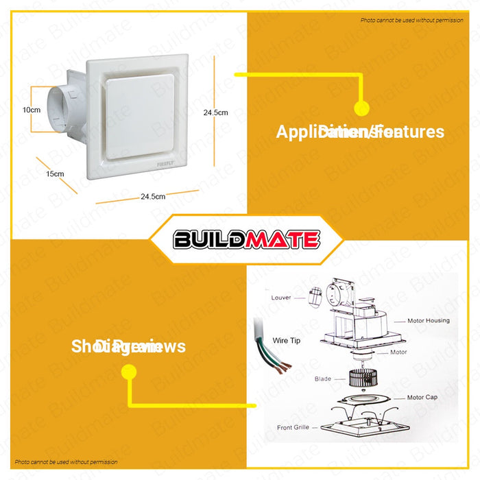 FIREFLY Ceiling Mounted Exhaust Fan Fans 8" Inches 20W FEFC14/08W •BUILDMATE•