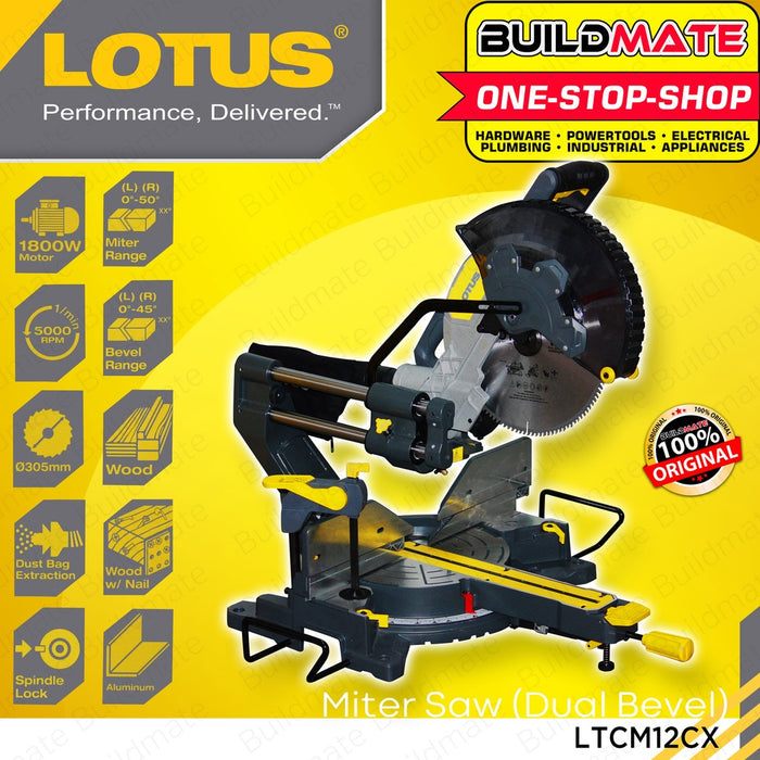 LOTUS Miter Mitre Saw 1800W 12" inches Dual Bevel with Sliding Rail LTCM12CX •BUILDMATE• LPT LUTOS