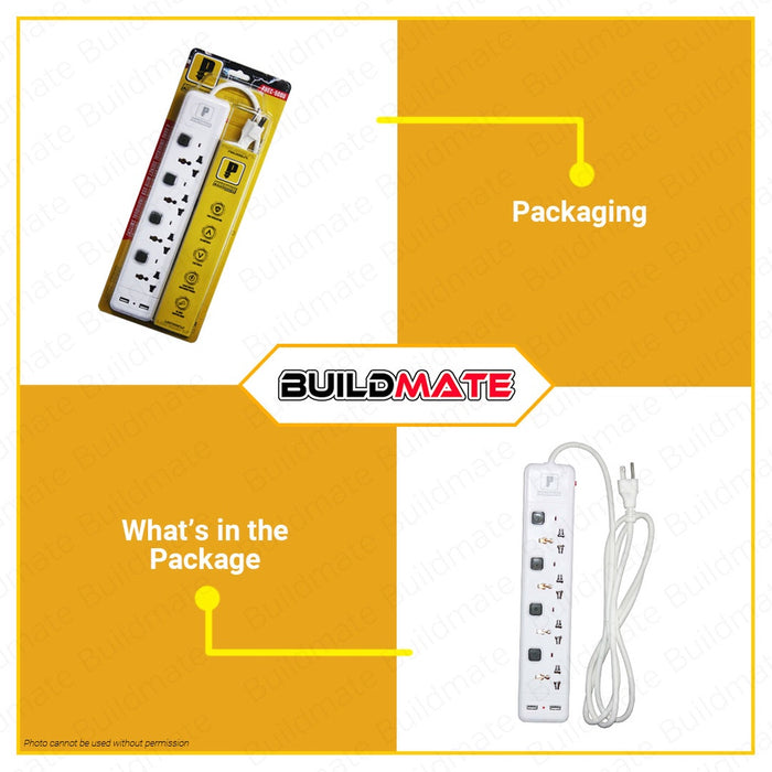 POWERHOUSE Electric Extension Cord Individual Switch Universal Outlet Socket 4gang 2m PHEC-500U PWTA