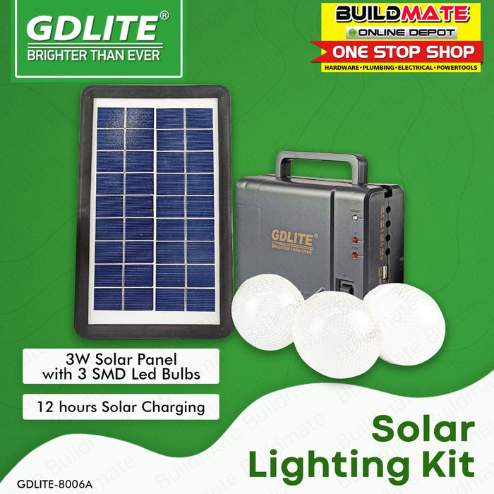 GDLITE GERMAN 8006A Solar Lights Emergency Lighting System Kit BLACK with USB Outlet and Solar Panel