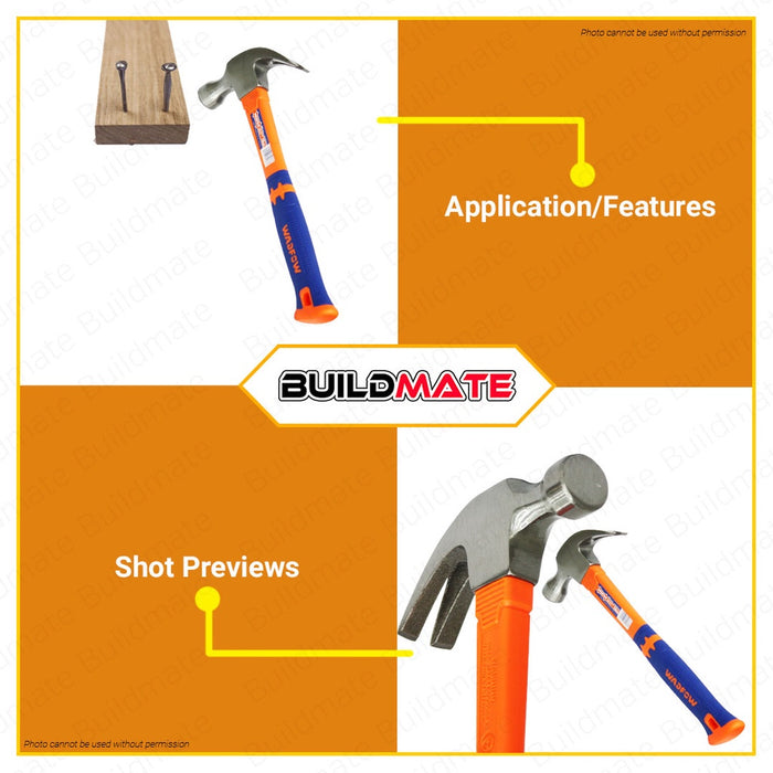 WADFOW 8oz Claw Hammer Unique Design Fiberglass Handle Drop-forged Hammerhead WHM3308 •BUILDMATE WHT