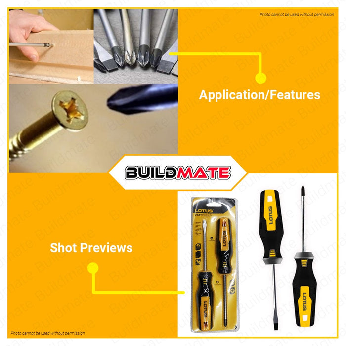 LOTUS 2pcs Screwdriver Set Professional Phillips & Slotted Screw Driver LTHTSS200 •BUILDMATE• LHT