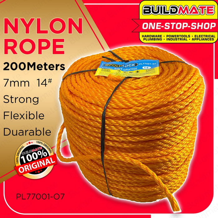 BUILDMATE Pololock Nylon Rope Orange 7mmx200m Multipurpose Strong Flexible Nylon Cord #14 PL77001-07