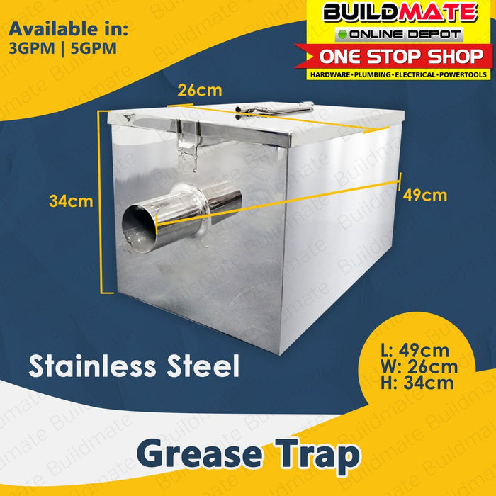 Stainless Grease Trap 304 Mirror Finish High Quality 5GPM / 4GPM / 3GPM •BUILDMATE•