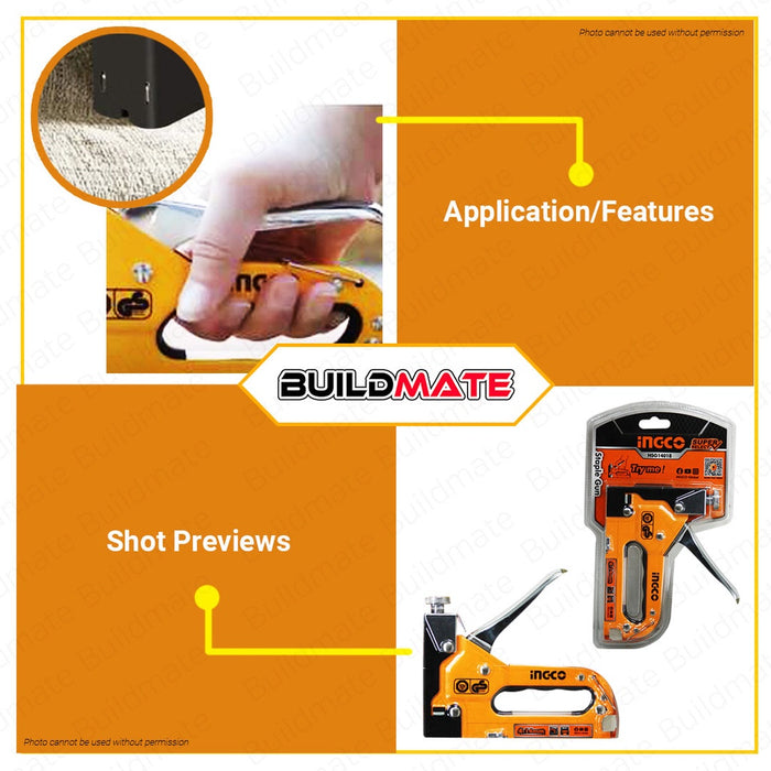 BUILDMATE Ingco Staple Gun 4-14mm / 4-8mm Gun Tacker Stapler SOLD PER PIECE HSG14018 / HSG14012 - IHT