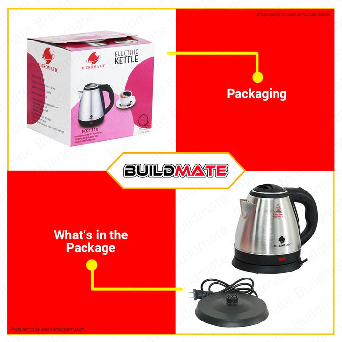 MICROMATIC Cordless Electric Stainless Kettle 1.2L 1100W MCK-1210 •BUILDMATE•