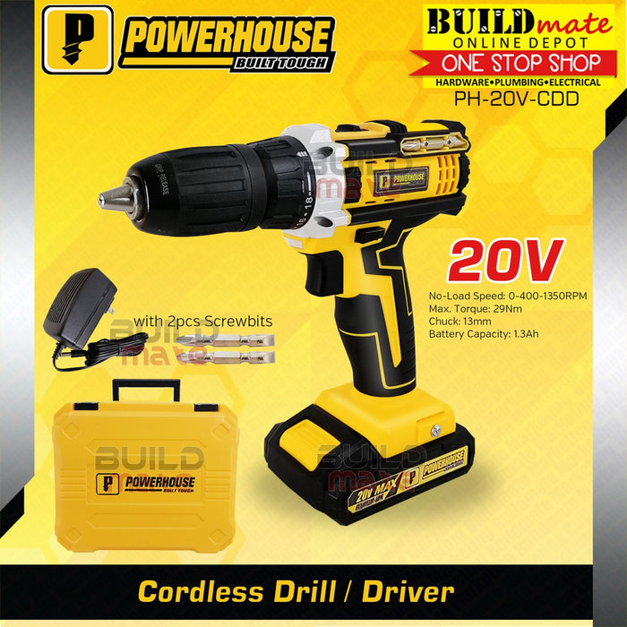 POWERHOUSE Cordless Drill / Driver 20V 13mm PH-20V-CDD •BUILDMATE• PHPT