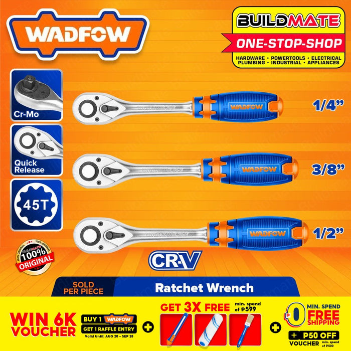 WADFOW 1/4" | 3/8" | 1/2" Inches Ratchet Wrench 45T [SOLD PER PIECE] Hand Tools •BUILDMATE• WHT