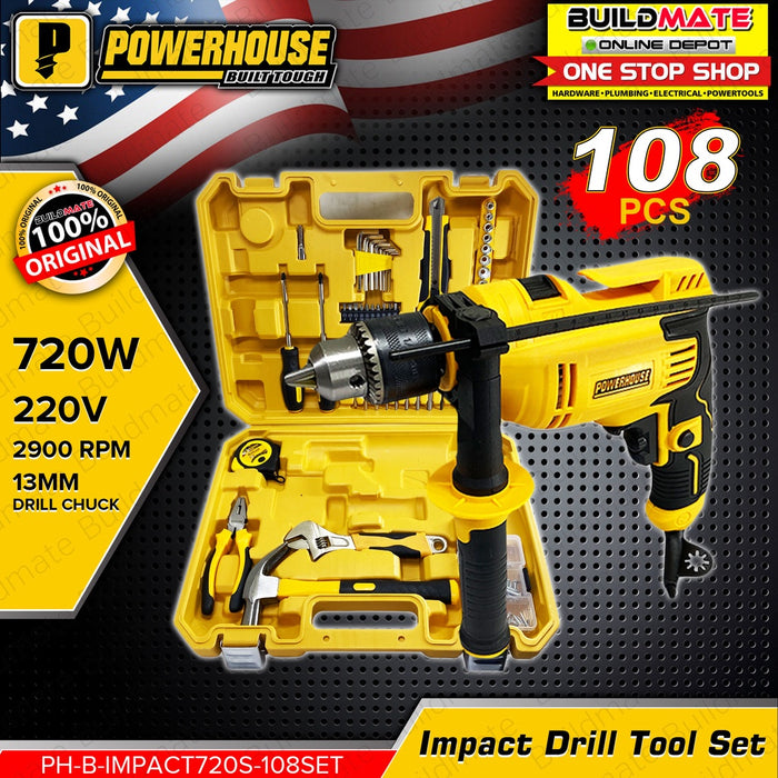 POWERHOUSE USA Hammer Impact Drill Set 720W with 108pcs Accessories PHB-IMPACT720S-108SET PHPT