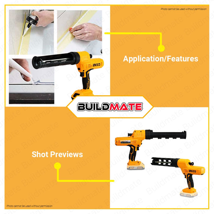 INGCO Cordless Li-Ion Lithium Ion Silicon Sealant Caulk Caulking Gun 20V CCGLI2001 •BUILDMATE• IPT