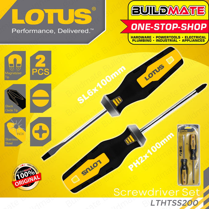 LOTUS 2pcs Screwdriver Set Professional Phillips & Slotted Screw Driver LTHTSS200 •BUILDMATE• LHT