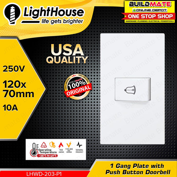 LIGHTHOUSE Electric 1 Gang Plate w/ Doorbell Push Button 120mm x 70mm 250V-10A LHWD-203-P1 PHLH