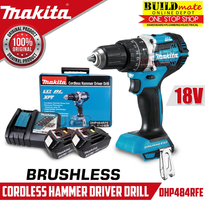 MAKITA BRUSHLESS Motor Cordless Hammer Driver Drill 18V DHP484RFE •BUILDMATE• 