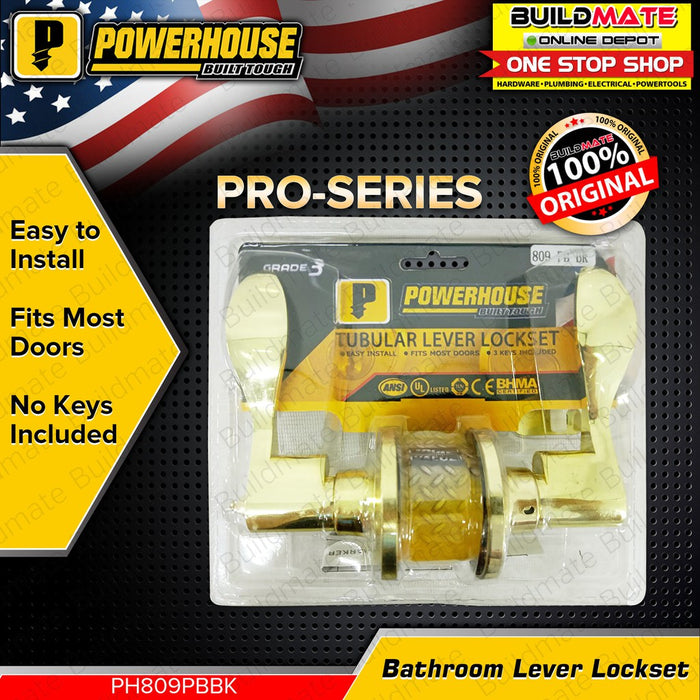 BUILDMATE Powerhouse PRO SERIES Tubular Bathroom Lever Lockset PH809PBBK - PHDH