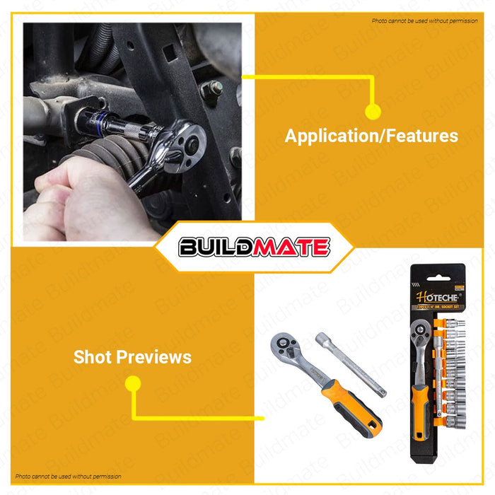 HOTECHE 1/4" 12PPCS/SET Drive Socket Set Tools HTC-201701 | 100% ORIGINAL / AUTHENTIC •BUILDMATE•