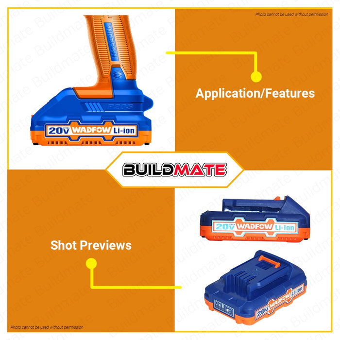WADFOW Lithium-Ion Battery Pack 20V 1.5 Ah Compact Battery LED Battery Power WLBP515 •BUILDMATE• WHT