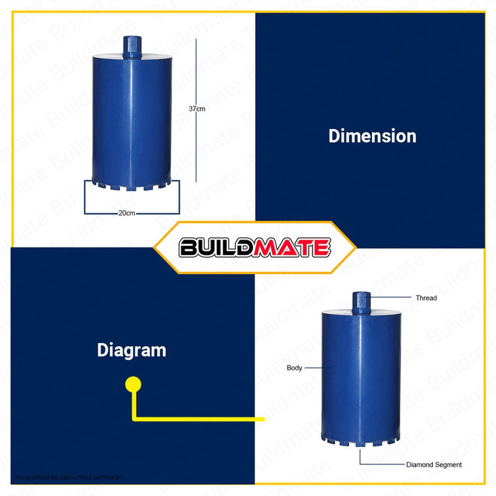 FUJIMA Diamond Core Bits 200mmx370mm 7.8" Inch For Hard Concrete, Brick, & Block FT-DCB200 BUILDMATE