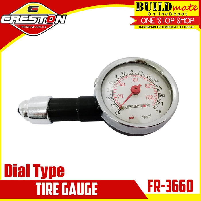 BUILDMATE Creston Dial Type Tire Gauge 100PSI Air Pressure Gauge Analog Pressure Reader for Heavy Duty Use FR3660 FR-3660